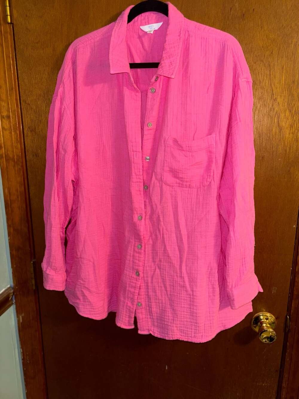 Time and Tru Button Down Shirt Size XXXL (22) Hot Pink Cotton Gauze
